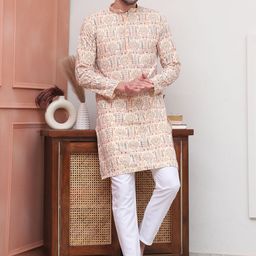 Anouk Men Ethnic Motifs Embroidered Regular Thread Work Pure Cotton Kurta with Pyjamas-52