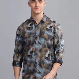 THREE DAYS Comfort Geometric Printed Spread Collar Cotton Shirt-image-76