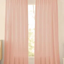 HOMEMONDE Peach-Coloured 2 Pieces Textured Sheer Cotton Long Door Curtains-14