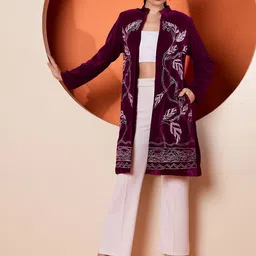 Antheaa Women Tailored Velvet Jacket with Embroidery-image-11