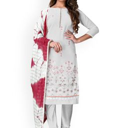 HERE&NOW Floral Embroidered Thread Work Silk Georgette Unstitched Dress Material-image-71