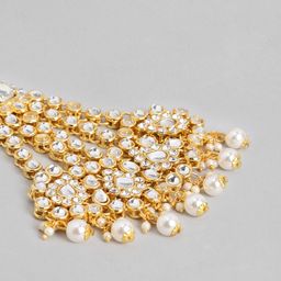 I Jewels Women Gold-Plated & White Kundan Pearl Studded & Beaded Jhumar Passa image 2