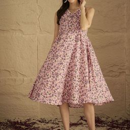 Varanga Women Floral Printed V Neck A-Line Dress-picture-47