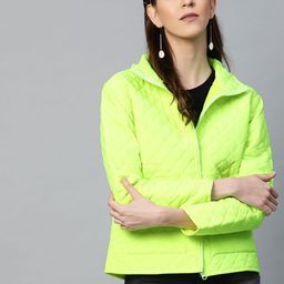 SASSAFRAS Women Fluorescent Green Solid Quilted Jacket-image-79