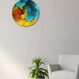 THE QUIRKY HOME Yellow & Blue Abstract Art Printed Ceramic Wall Plates-0