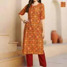 HERE&NOW Selection Of 2 Gemeteric Printed Round Neck Straight Kurta-picture-15