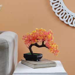 FOLIYAJ Orange & Yellow Artificial Bonsai Pot-55