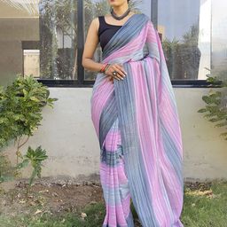 KAYOMMI Striped Pure Chiffon Ready to Wear Saree-image-77