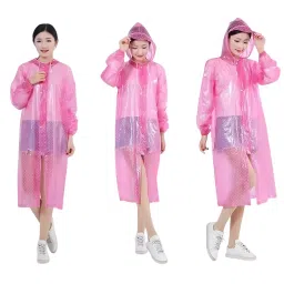 Allextreme Raincoat PVC Pink Color Transparent, Hooded with Sleeves for Women, Men, Camping, Rainy Season, Travel, ‎MK014-01-image-10