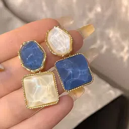 SHARLEEZ Stainless Steel Gold-Plated Artificial Stones Studed Contemporary Drop Earrings-14