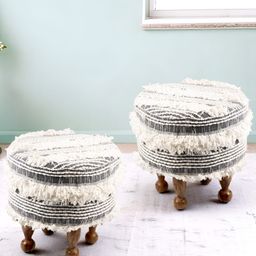Ikiriya Pack Of 2 Grey Self-Designed Wooden Ottomans-4