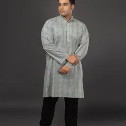 Sizeupp Plus Size Striped Band Collar Long Sleeves Pure Cotton Kurta-image-35