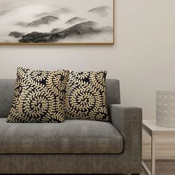 Myntra Elegant Homes Black & Gold-Toned Set of 2 Embroidered Square Cushion Covers-15