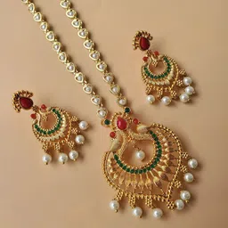 Rangrozo Jewellery Gold Plated Stones Studded & BeadedJewellery Set-picture-25