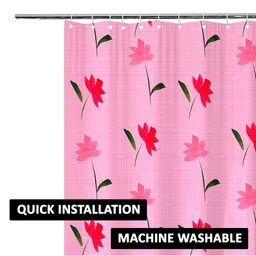 Kuber Industries Pink & Red Printed Waterproof Shower Curtains image 4