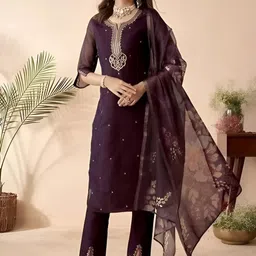 Happy Design Women Ethnic Motifs Embroidered Kurta with Trouser & Dupatta-picture-24