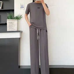 Stem Rope Round Neck T-Shirt With Trousers Co-Ords Set-image-90