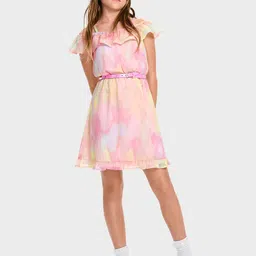 THE CHILDREN'S PLACE Girls Print Off-Shoulder Flared Sleeve Fit & Flare Dress-picture-21