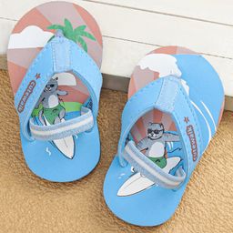 Cute Walk by Babyhug Slip On Flip Flops Cat Surfing Print - Sky Blue-image-36