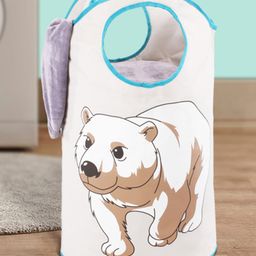 Bonfino Large Canvas Storage Bag Polar Bear Print - White & Brown-17