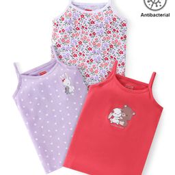 Babyhug 100% Cotton Antibacterial Finish Sleeveless Slips Pack of 3 - Red Purple-image-3