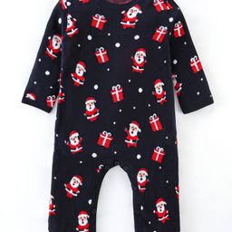 Babyhug 100% Cotton Full Sleeves Winter Wear Romper With Santa Claus Print - Navy Blue & Red-image-58