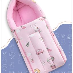 Babyhug Cotton Sleeping Bag Car Print- Pink-image-21