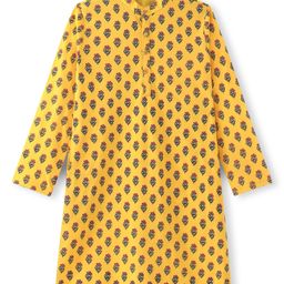 EARTHY TOUCH Single Jersey Knit Full Sleeves Kurta Floral Print - Yellow-image-94