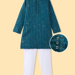Pine Kids Woven Full Sleeves Sequinned Kurta Pyjama Set - Teal Blue-picture-23