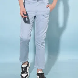 CRIMSOUNE CLUB Cotton Solid Trousers-Blue-picture-22