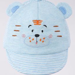 Babyhug Cotton Baseball Cap with Bear Applique - Light Blue-image-80