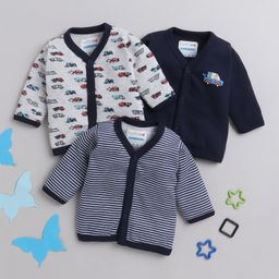 BUMZEE Cotton Woven Full SleevesJhablas with Stripes & Vehicle Print Pack of 3 - Navy Blue & Grey-image-60