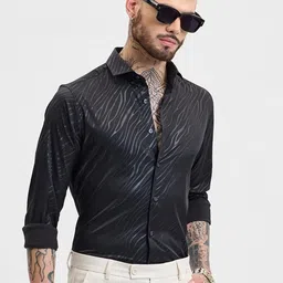 Snitch Men Smart Spread Collar Abstract Printed Slim Fit Formal Shirt-image-58