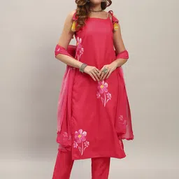 THE52 Floral Printed Regular Silk Crepe Kurta With Trousers & Dupatta-picture-17