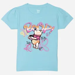 Wear Your Mind Girls Winnie The Pooh Printed Puff Sleeves Pure Cotton Applique T-shirt-image-87