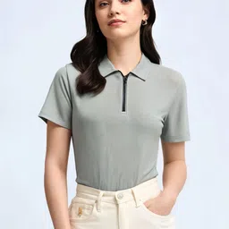 MACK JONNEY Self Design Polo Collar Short Slevees Cotton T-shirt-image-89