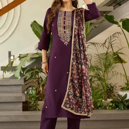 TWINS LADY Women Ethnic Motifs Embroidered Kurta with Trouser & Dupatta-picture-32