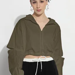 SHOWOFF Women Spread Collar Solid Lightweight Casual Sporty Jacket-42