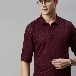 Mast & Harbour Men Burgundy Micro Printed Casual Sustainable Shirt-image-30