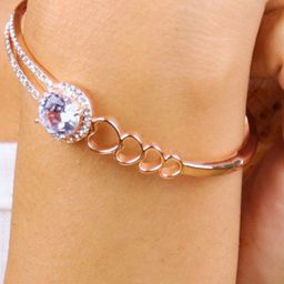 Rukhmani Rose Gold-Plated American Diamond Studded Bangle-Style Bracelet-image-56