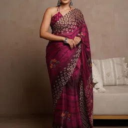 KALINI Floral Poly Chiffon Block Print Saree-0