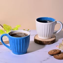 Storepedia White & Blue Solid Ceramic Matte Cups Set of Cups and Mugs-15