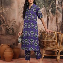 Sangria Ethnic Motifs Printed Cotton Kurta with Trousers-39