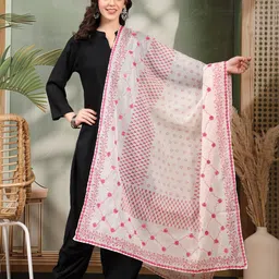 Clora Creation Floral Printed Mirror Work Cotton Dupatta-picture-21