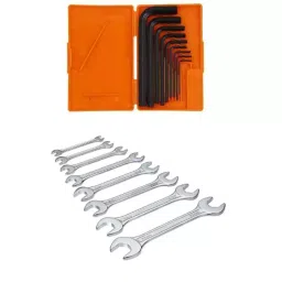 Hillgrove 8 Pcs Universal Multi-Function Double Ring Spanner Set & 9 Pcs Hex Allen Key Set Combo, HGCM292M1-12