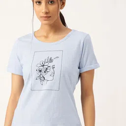 ETC Women Pack Of 2 Blue & Green Conversational Printed Lounge Tshirts-image-68