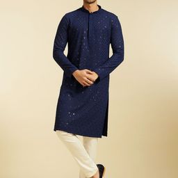 Diwas by Manyavar Geometric Embroidered Sequinned Straight Kurta With Trouser-image-68
