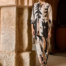 WOMEN PLUS Cream Digitally Printed Viscose Rayon Co-Ord Set-image-80