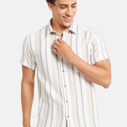 METTLE Striped Short Sleeves Spread Collar Cotton Opaque Regular Fit Casual Shirt-image-16