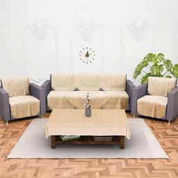 RUBOXA Cream-Coloured Printed Cotton Sofa Cover-8